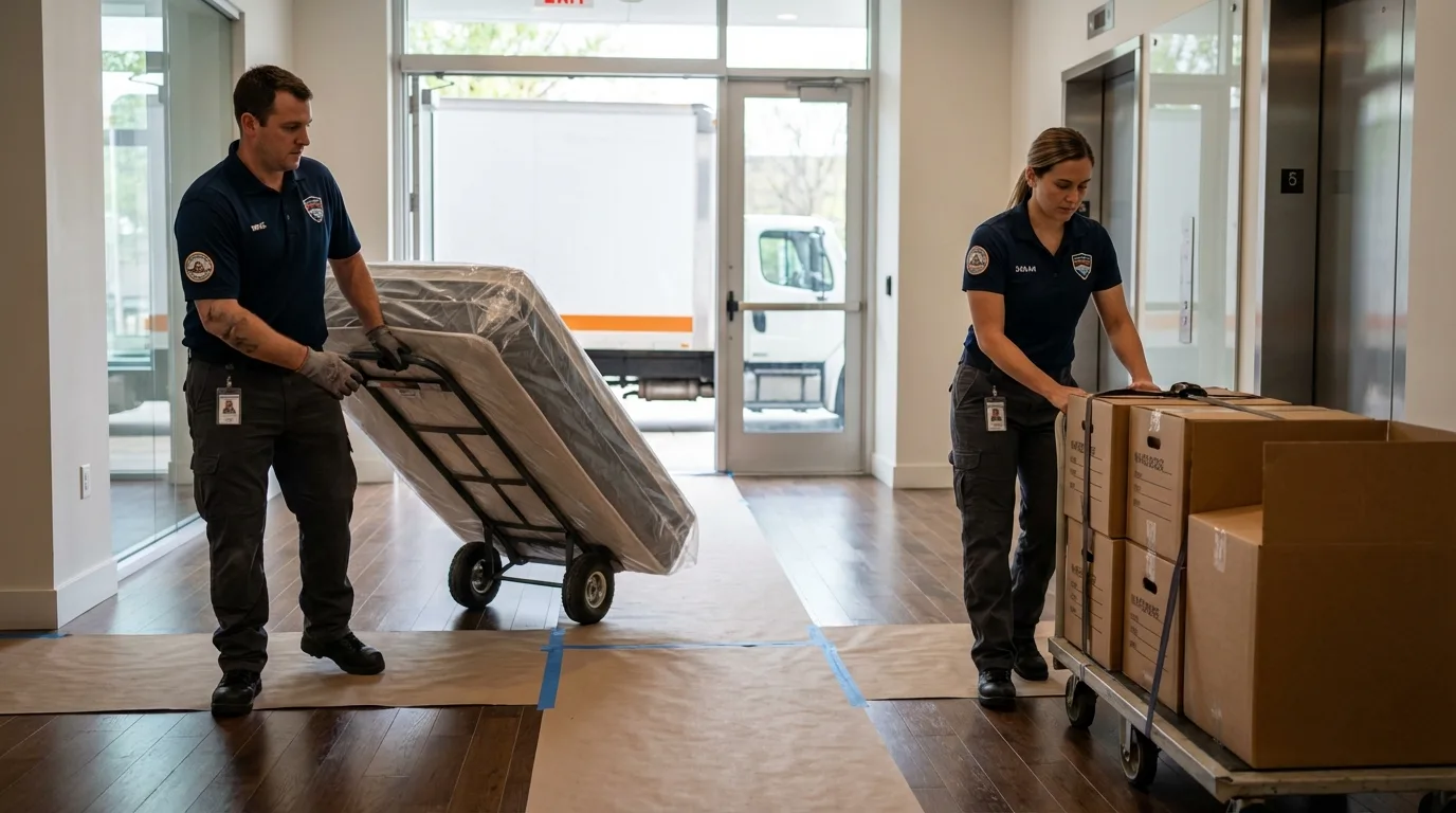 Professional apartment movers loading elevator in Murdo, SD